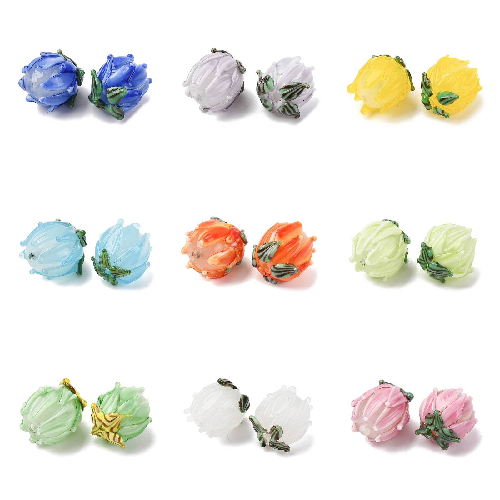 Embellishment Crafts - 20 Stück handgefertigte Lampwork-Tulpenperlen, bunte Blumenperlen