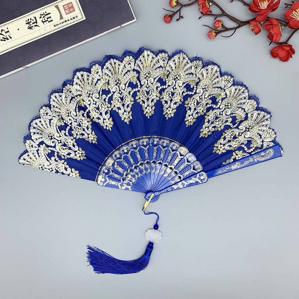 Tassel Fringe Trim - Chinesischer Retro-Faltfächer mit goldenem Spitzenmuster und