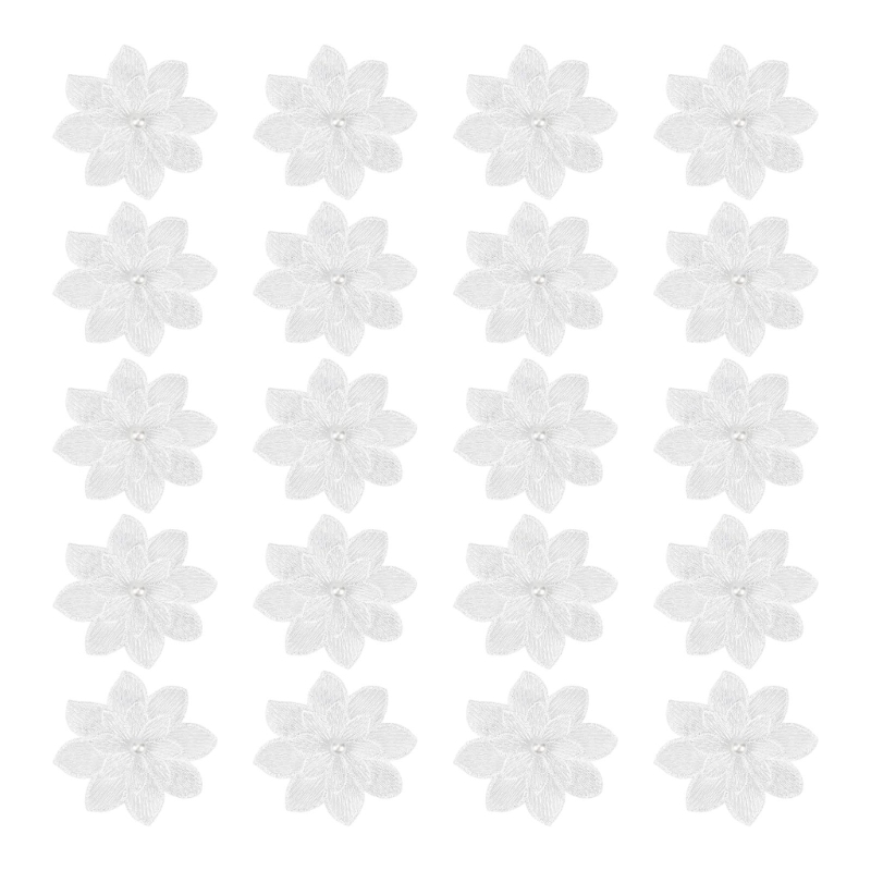Applique Patch Flower - 20 Stück dekorative weiße Blumen-Stickerei-Aufnäher, schöne