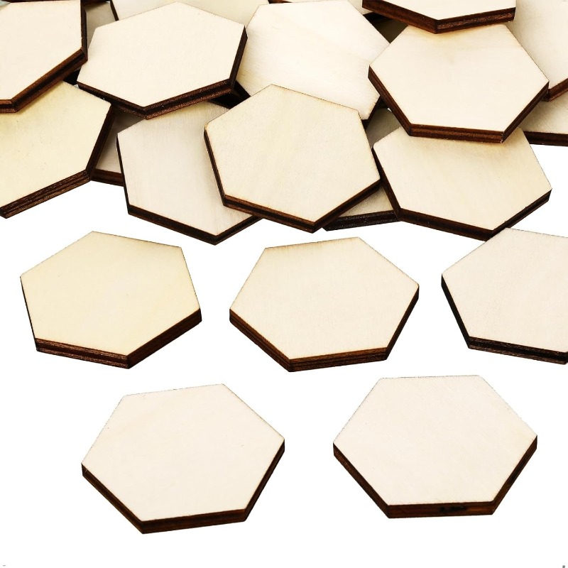 Craft Embellishment - 50 Stück 4 cm unlackierte Holz-Sechskantstücke,