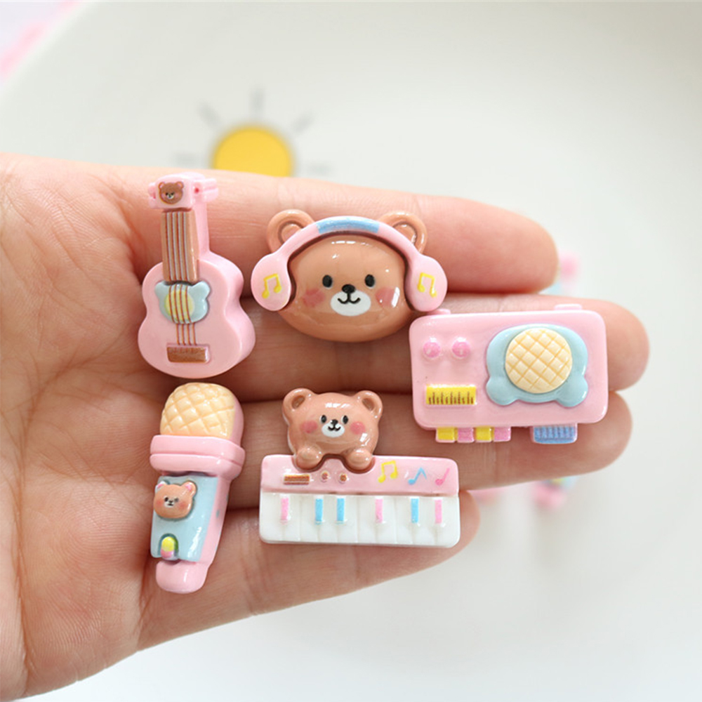 Embellishments For Scrapbooking - 10PCS Glänzende Bär Musikinstrument Harz Flatback