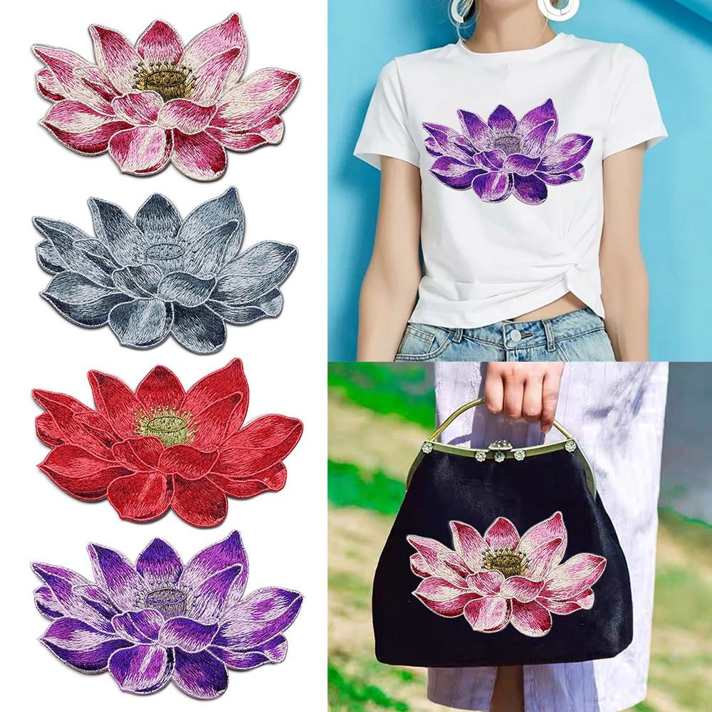 Applique Patch Flower - Weiche Lotusblume Patch gestickte DIY Tasche