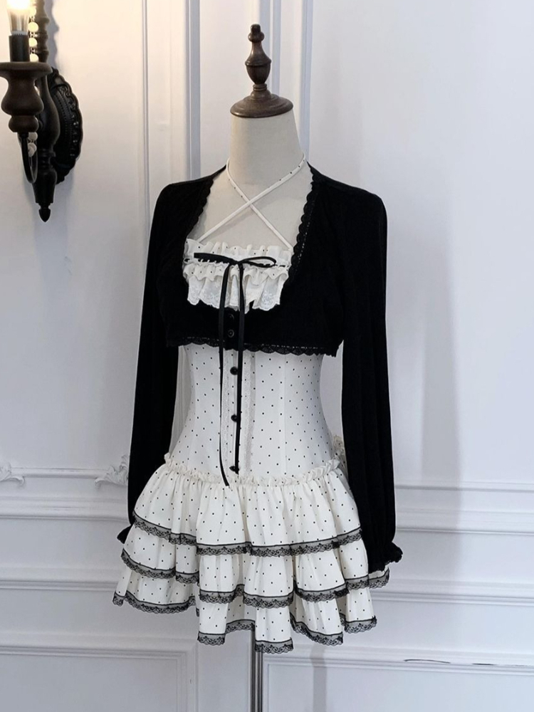 Elastic Lace Trim - Coquette Sweet Koreanisches Kleid mit eckigem